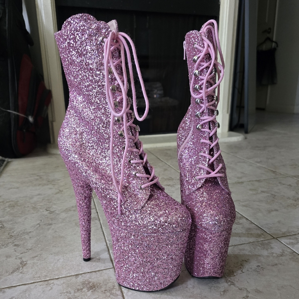 Barely Worn 8 Inch Pink Glitter Pleaser Ankle Boots